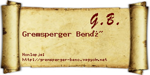 Gremsperger Benő névjegykártya
